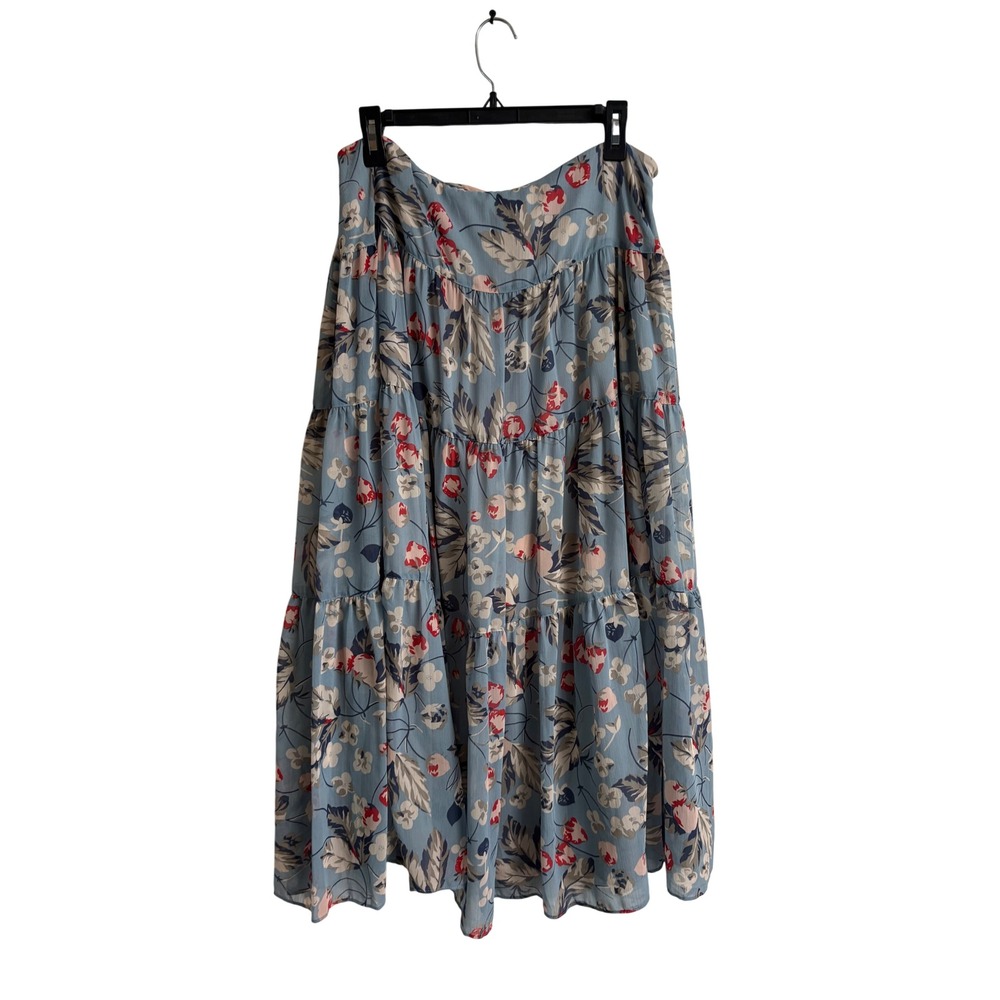 Lauren Ralph Lauren Light Blue Floral Tiered Maxi Skirt Boho Chiffon Size 12